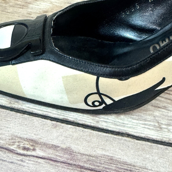 Salvatore Ferragamo Womens Tan Black Satin & Leather Slingback Heels 7B - Picture 16 of 16